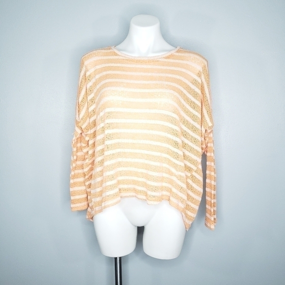 Alterd State Peach White Striped Lightweight Knit Pullover Top Size Small S Boho - Picture 2 of 5
